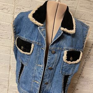 St. Maarten Dallas Vintage 90s Leather Denim Mix Media Studded Biker Vest Size L